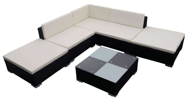 VidaXL 6-részes fekete polyrattan kerti bútorszett párnákkal