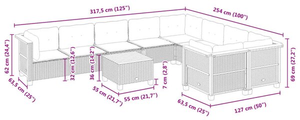 VidaXL Polyrattan Kerti Ülőgarnitúra - 10 részes - Fekete