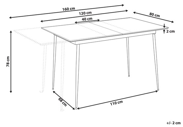 Kihúzható étkezőasztal GELANDA Szürke 120/160 cm 80 cm