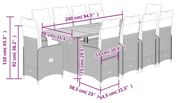 VidaXL Polyrattan Kerti Bútor - 11 részes Bisztró készlet