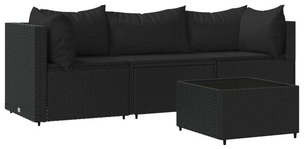 VidaXL Polyrattan Kerti Ülőgarnitúra - 4 részes - Fekete