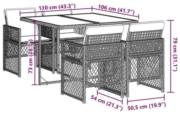 VidaXL 5 részes bézs polyrattan kerti étkezőgarnitúra párnákkal