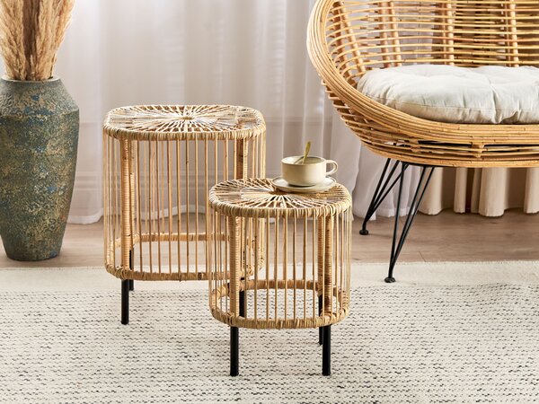 Kétdarabos dohányzóasztal szett CESENATICO Rattan Természetes