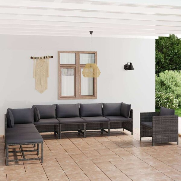 Polyrattan Kerti Ülőgarnitúra - 8 részes - Szürke