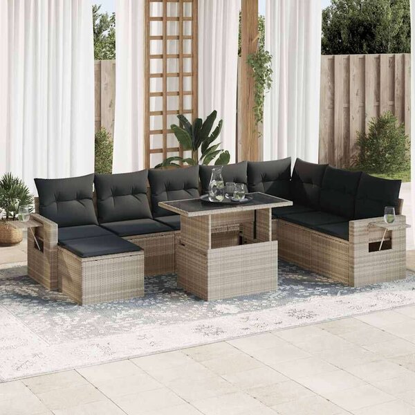 VidaXL Polyrattan Kerti Ülőgarnitúra - 9 részes - Világosszürke