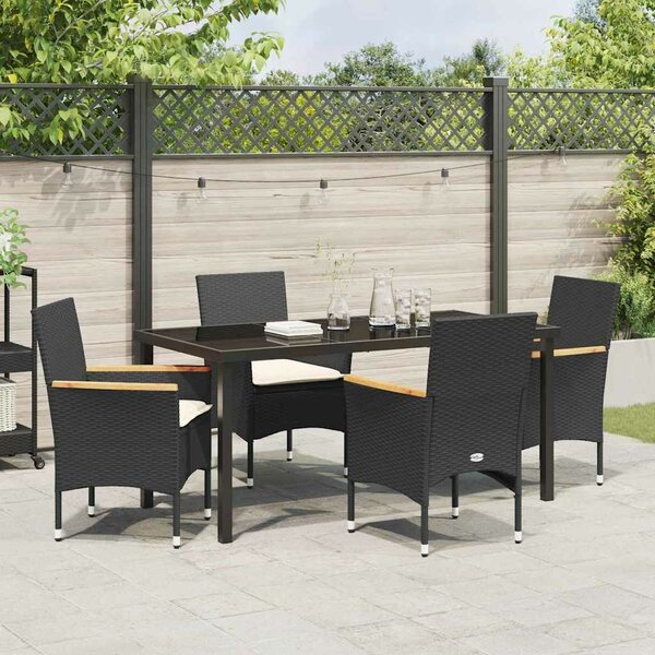 VidaXL Kert étkező szett párnával 5 pcs Fekete Poli rattan