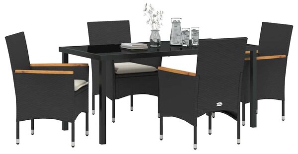 VidaXL Kert étkező szett párnával 5 pcs Fekete Poli rattan