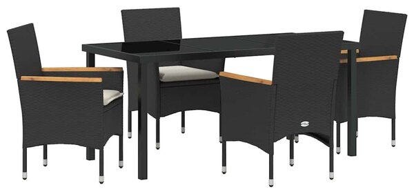 VidaXL Kert étkező szett párnával 5 pcs Fekete Poli rattan