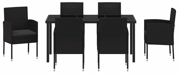 VidaXL Kert étkező szett párnával 7 pcs Fekete polirattan