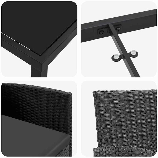 VidaXL Kert étkező szett párnával 7 pcs Fekete polirattan