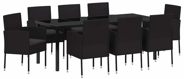VidaXL Kert étkező szett párnával 9 pcs Fekete polirattan