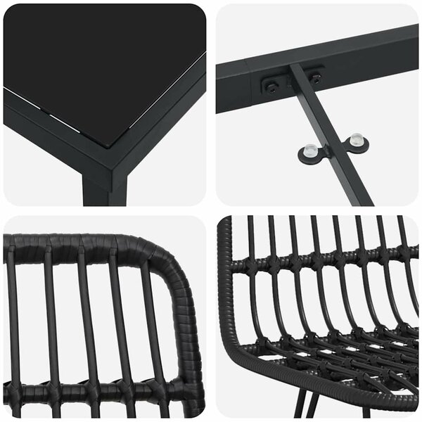VidaXL Kert étkező szett 5 pcs Fekete Poli rattan