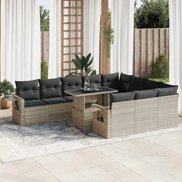VidaXL Polyrattan Kerti Ülőgarnitúra - 11 részes - Világosszürke