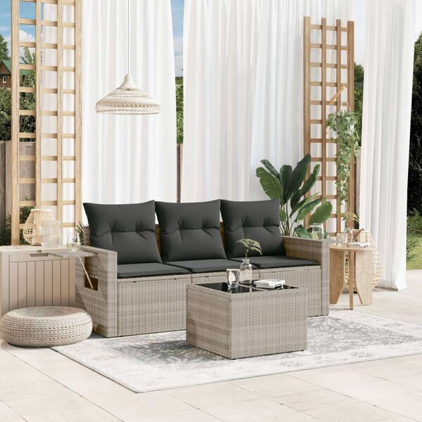 VidaXL Polyrattan Kerti Ülőgarnitúra - 4 részes, Világosszürke