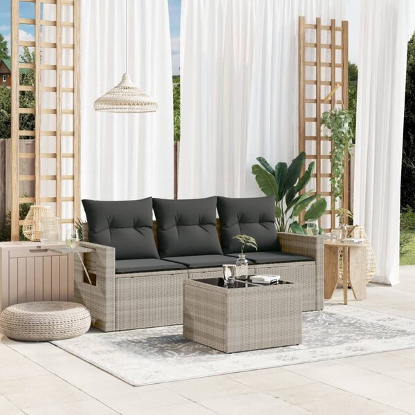 VidaXL Polyrattan Kerti Ülőgarnitúra - 4 részes, Világosszürke