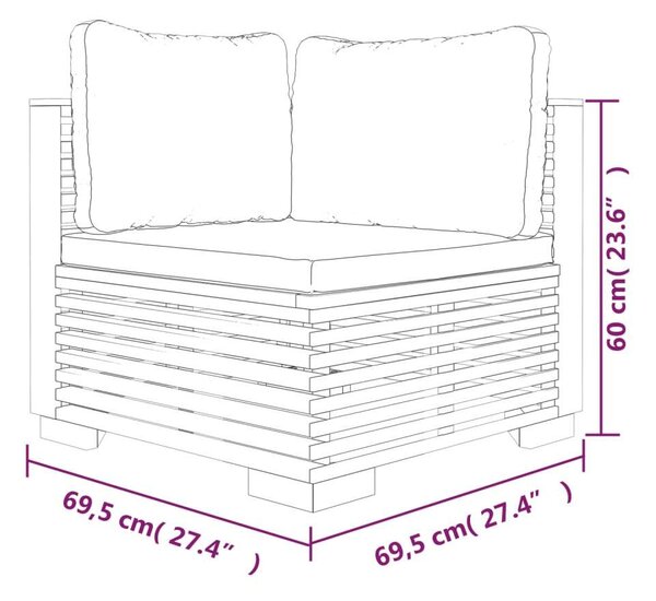 VidaXL 3 részes tömör tíkfa kerti társalgó szett párnákkal