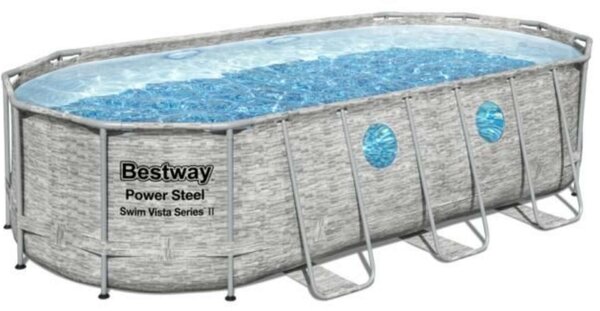 Bestway Sumatra 549x274x122cm Ovális fémvázas medence ablakkal vízforgatóval adagolóval létrával és medence takaróval (FFA689_)