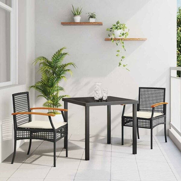 VidaXL Kert étkező szett 3 pcs Fekete polirattan