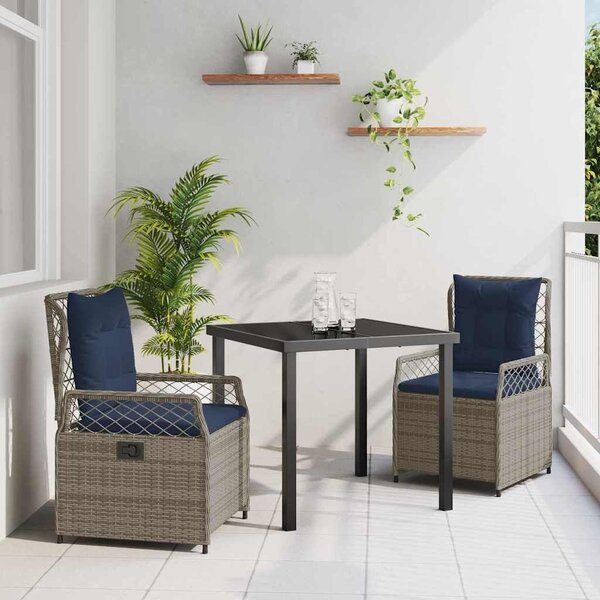 VidaXL Kert étkező szett 3 pcs Szürke polirattan