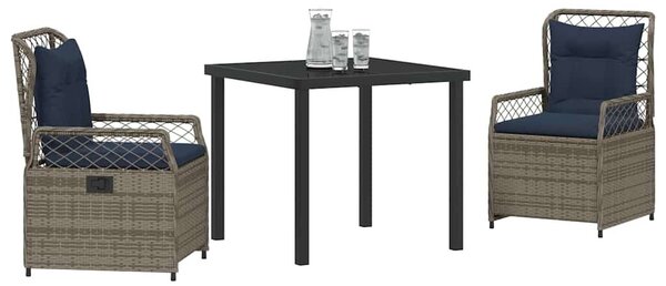 VidaXL Kert étkező szett 3 pcs Szürke polirattan