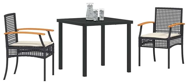 VidaXL Kert étkező szett 3 pcs Fekete polirattan