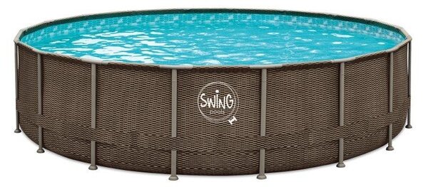 Swing Elite fonott hatású, barna rattan mintás kerek, fémvázas medence, 5,49 m átmérő, 122 cm mélység
