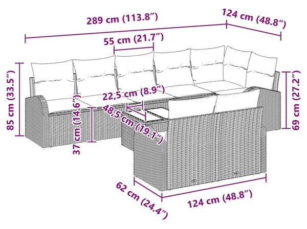VidaXL Kerti Kanapé Szett Szürke 55 x 55 x 37 cm polirattan