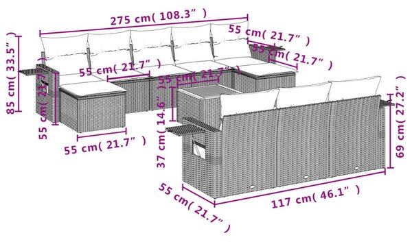 VidaXL 11 részes bézs polyrattan kerti ülőgarnitúra párnákkal