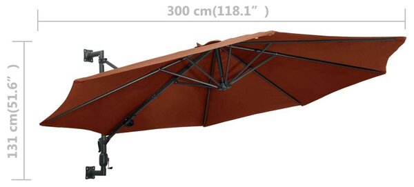 Napernyő - Falra Szerelhető - Terrakotta - 300 cm