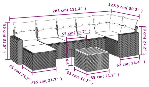VidaXL Polyrattan Kerti Ülőgarnitúra - 8 részes - Fekete