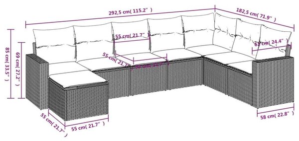VidaXL Polyrattan Kerti Ülőgarnitúra - Barna - 8 részes