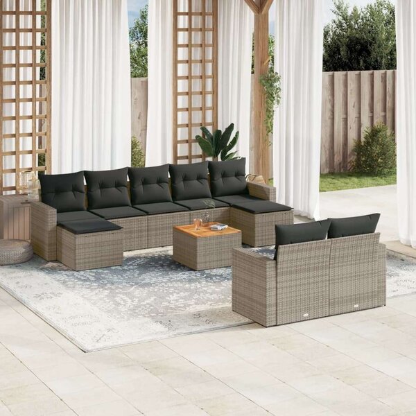 Polyrattan Kerti Ülőgarnitúra - 10 részes - Szürke
