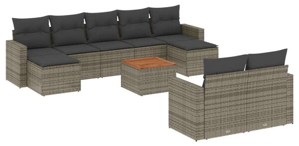 Polyrattan Kerti Ülőgarnitúra - 10 részes - Szürke