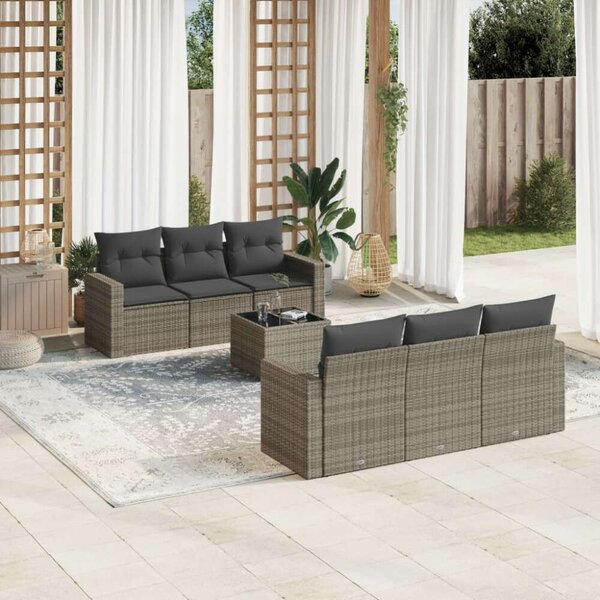 VidaXL Polyrattan Kerti Ülőgarnitúra - 7 részes - Szürke