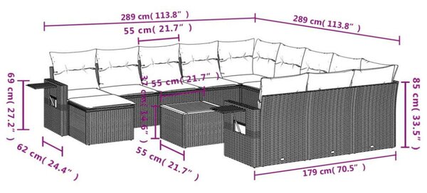VidaXL 13 részes szürke polyrattan kerti ülőgarnitúra párnákkal