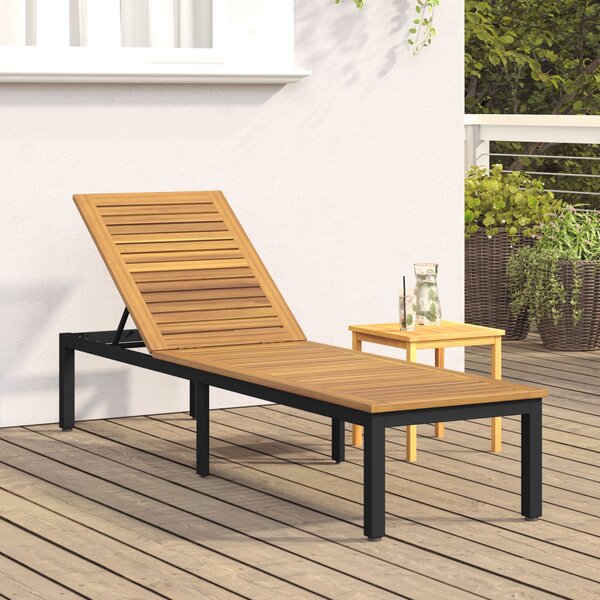 VidaXL Napsütéses nyugágy Fekete 200x55x35 cm Tömör akácfa