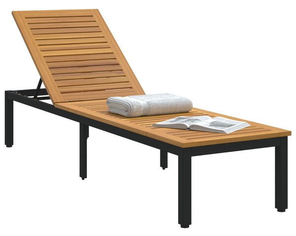 VidaXL Napsütéses nyugágy Fekete 200x55x35 cm Tömör akácfa