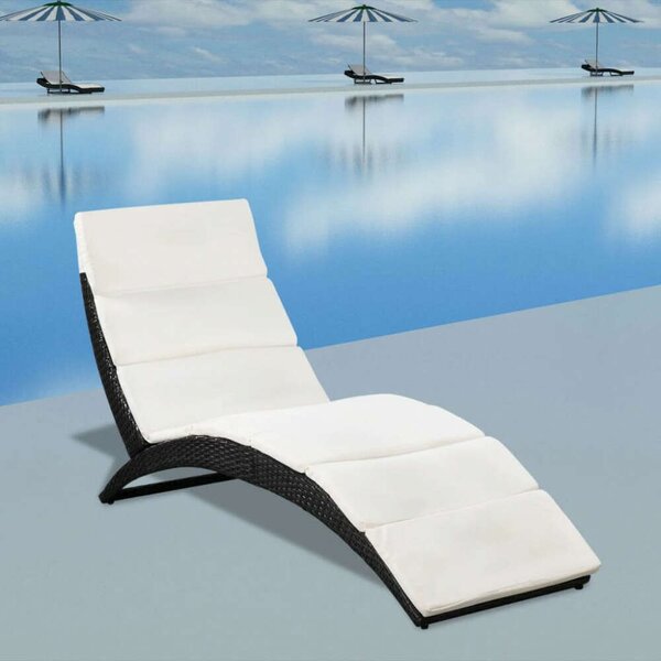 Napozóágy - Fekete Polyrattan - 162cm