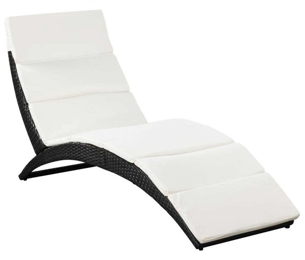 Napozóágy - Fekete Polyrattan - 162cm