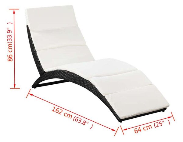Napozóágy - Fekete Polyrattan - 162cm