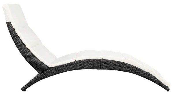 Napozóágy - Fekete Polyrattan - 162cm