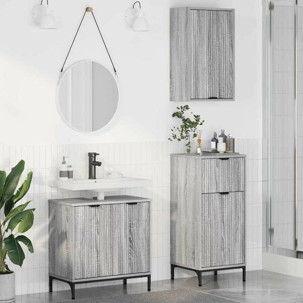 Fürdőszoba bútor szett 3 pcs Szürke sonoma 39.5 x 36 x 88 cm