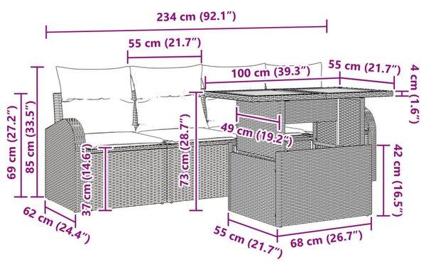 Kerti Kanapé Szett 5 Darabos Szürke Rattan Kerti Kétszemélyesek