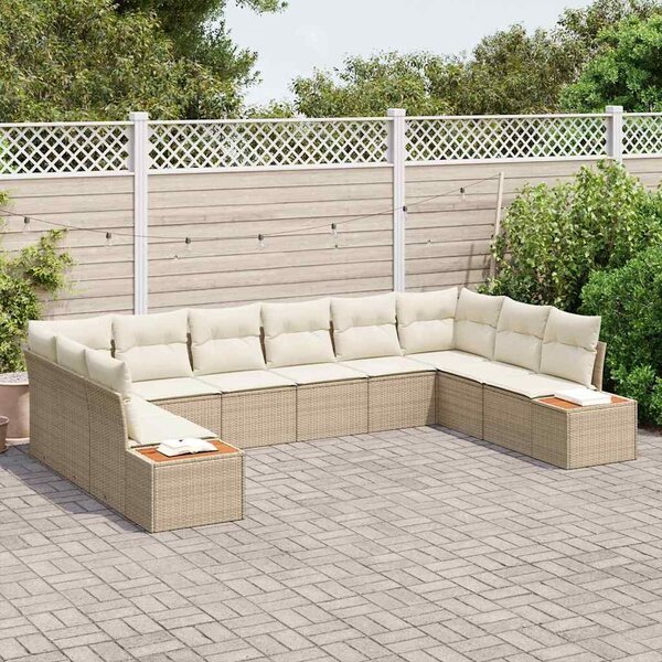VidaXL Kerti Kanapé Szett párnával 10 pcs Beige és krém Polyrattan