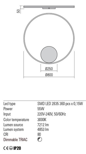 ORBIT LED modern stílusú fali/mennyezeti lámpa, bronz, 3000K, Ø80 cm, direkt fényű, TRIAC dimmelhető