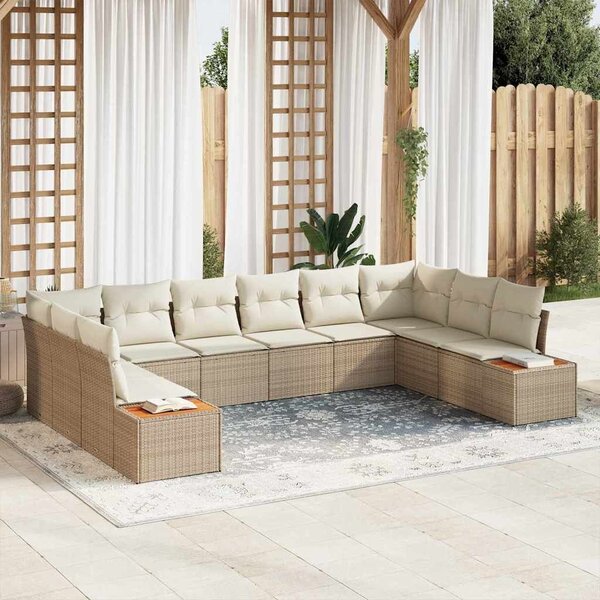 VidaXL Kerti Kanapé Szett párnával 10 pcs Beige és krém Polyrattan