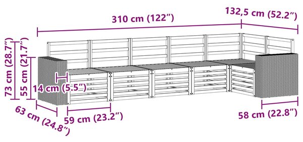VidaXL Szegmentált kanapé szett 6 pcs Természetes Tömör Akácfa