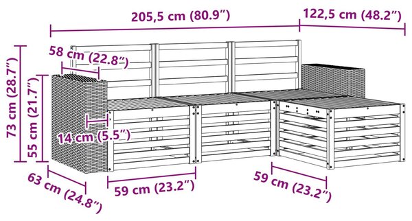 VidaXL Kültéri kanapé szett 4 pcs Természetes