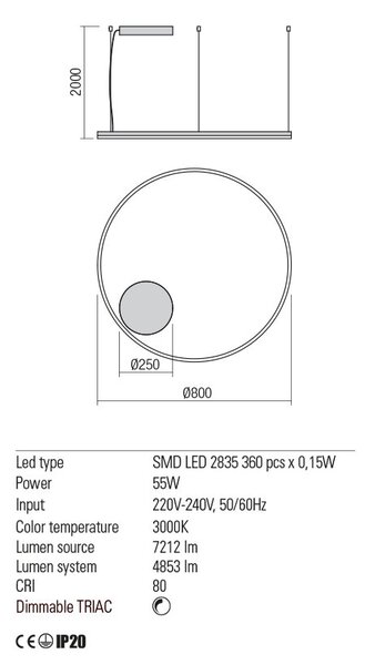 ORBIT LED modern stílusú függőlámpa, bronz, 3000K, Ø80 cm, TRIAC dimmelhető (01-4877-TRIAC)