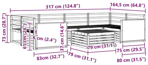 VidaXL Kültéri kanapé szett 7 pcs Természetes Tömör Akácfa